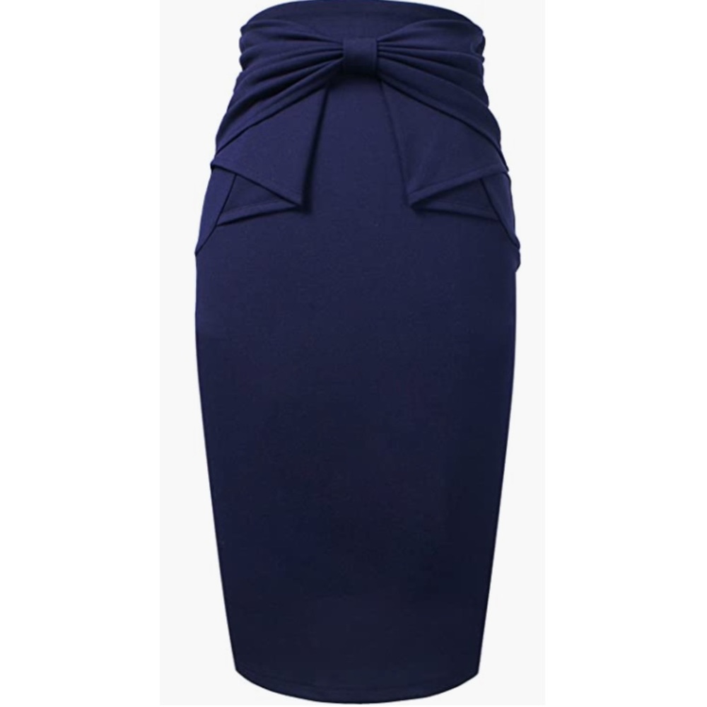 Pleated Waist Detail with Bowknot, slim fitting pencil skirt